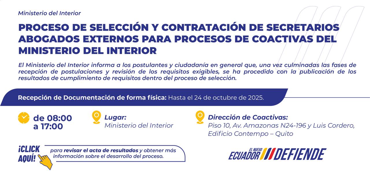 Proceso de selección y contratación de secretarios abogados externos para procesos de coactivas del Ministerio del Interior